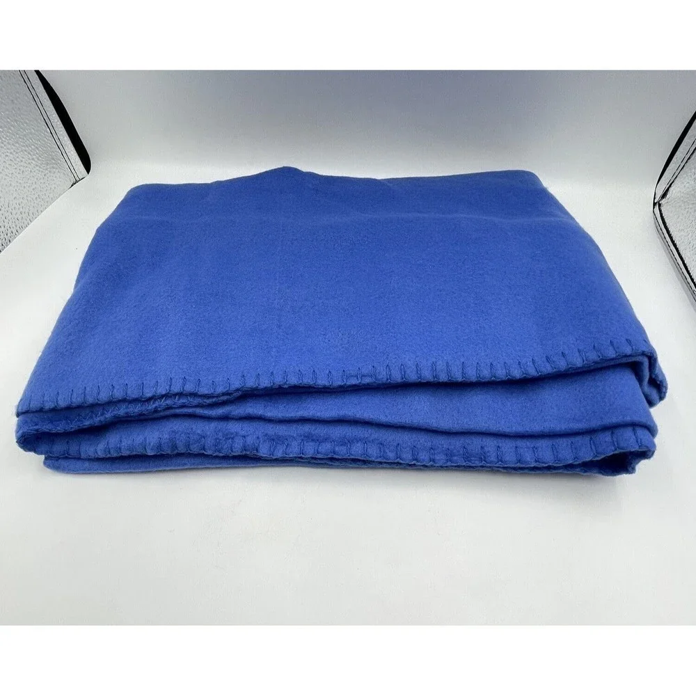 Blue Fleece Blanket Stitched Hem